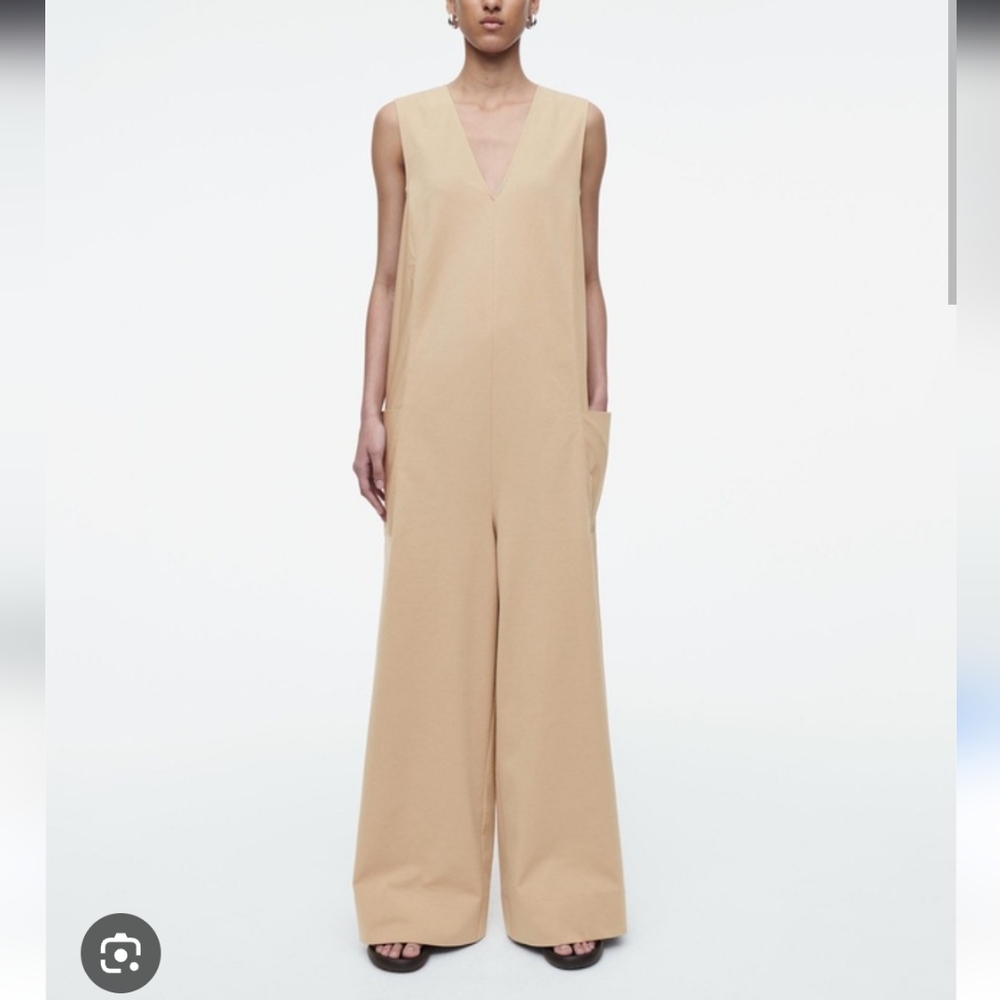 COS Oversized V Neck Beige Wide-Leg Jumpsuit Sleeveless